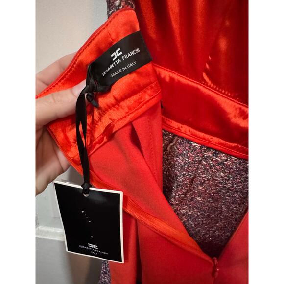 NWT Elisabetta Franchi Red Blue Tweed Open Back Romper Size 40 US 4 - Picture 13 of 14